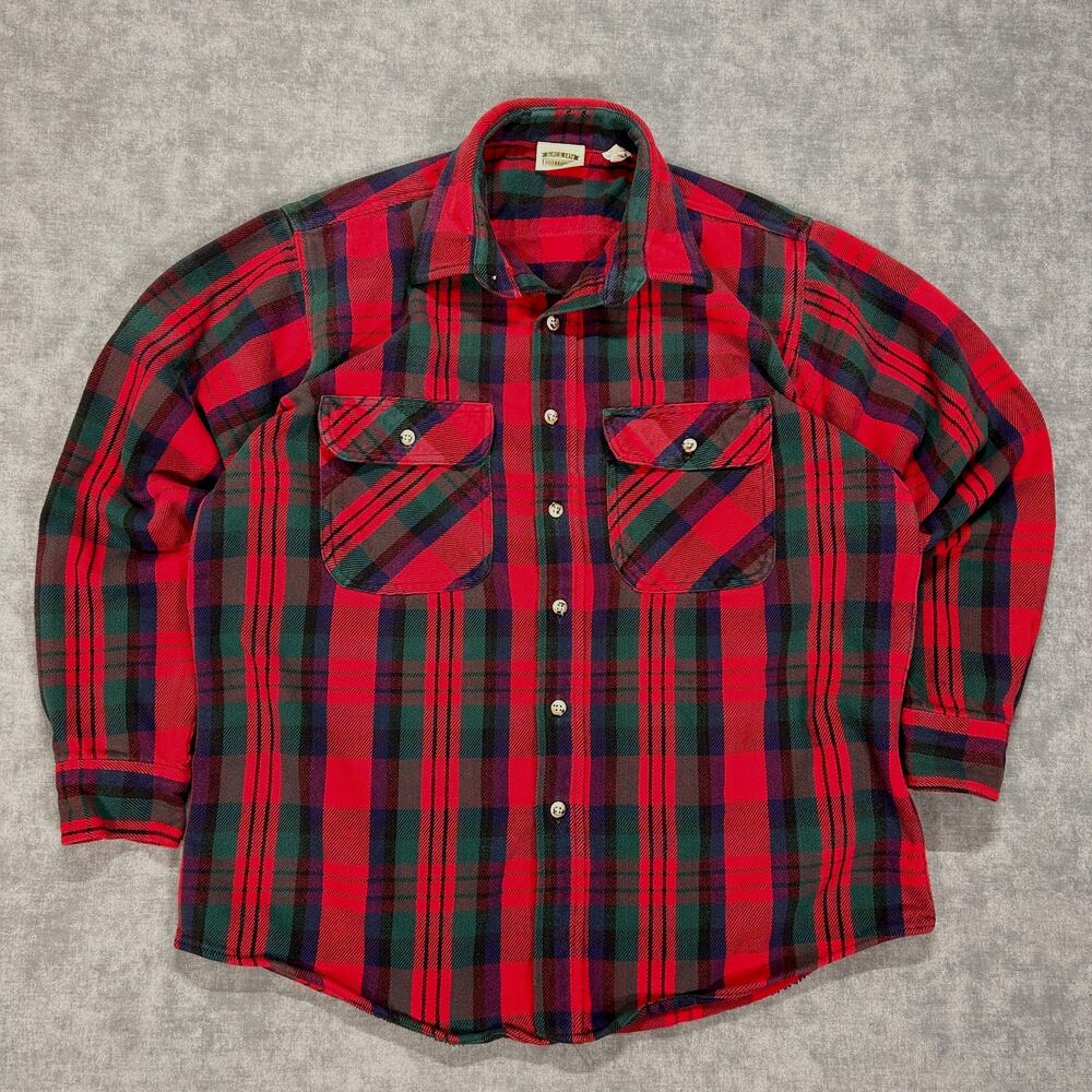 VTG FiveBrother red plaid lumberjack outdoors heavyweight button up mens Large